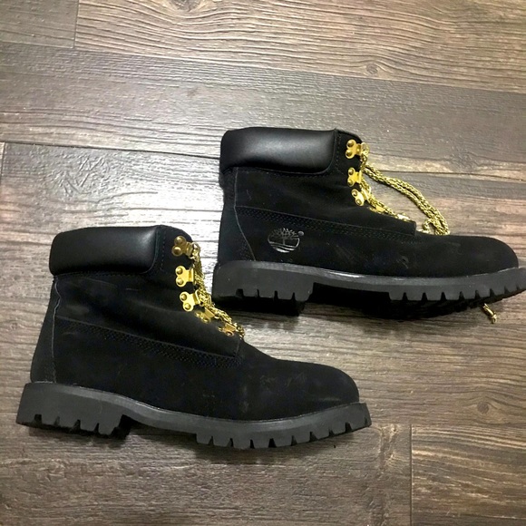 Black timberland boots with gold chain laces Clearance